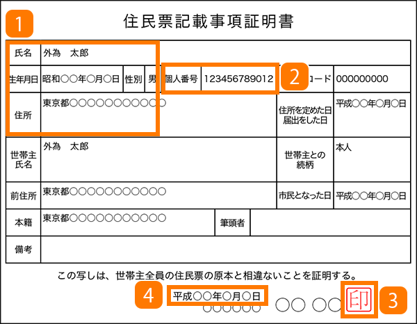 マイナンバー付住民票記載事項証明書のイメージ画像